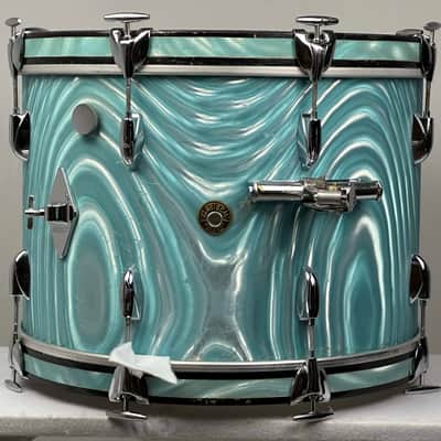Gretsch 20/12/14/5.5x14" Progressive Jazz 60's Round Badge Drum Set - Aqua Satin Flame image 5