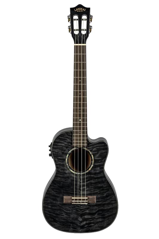 Lanikai Quilted Maple Black Stain Baritone A/E Ukulele with Foam Case (QM-BKCEB) image 1