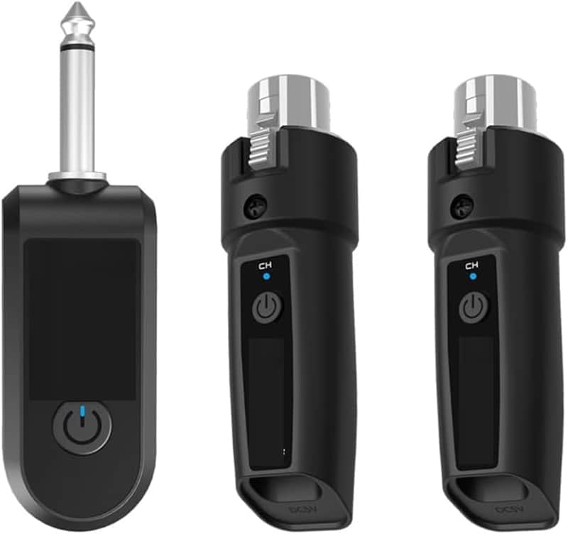 Wireless Microphone Transmitter Receiver 2.4Ghz, XLR Microphone Wireless System, Rechargeable Wireless Mic Adapter for Audio Mixer, Dynamic Mic, Electric Guitar Bass (1 Receive + 2transmit) image 1