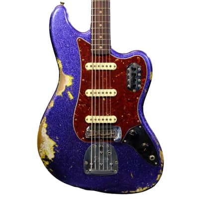 Fender Custom Shop Bass VI Journeyman Relic - Purple Sparkle over Graffiti Yellow image 1