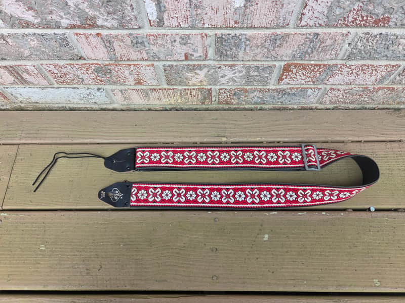 Vintage 1960's Ace Guitar Strap! Red, White Flower Pattern, Metal Buckle! Original Case Candy! image 1