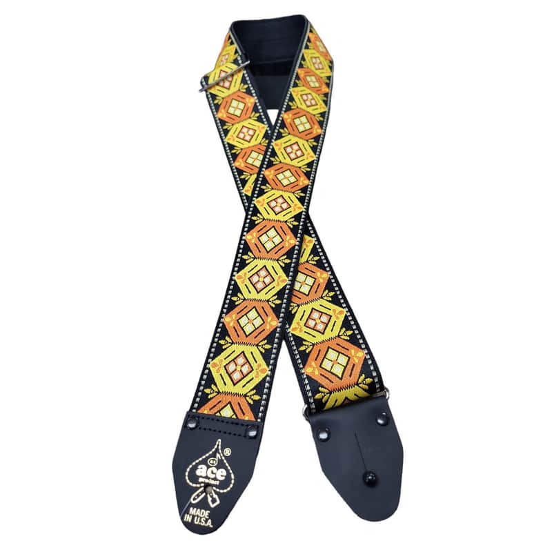ACE EMBOSSED ORANGE ON BLACK GUITAR STRAP image 1