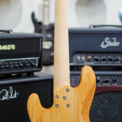 Lakland US Custom 55-60 Vintage J Bass - Natural w/Active Preamp, MOP Block Inlay & White Binding image 8