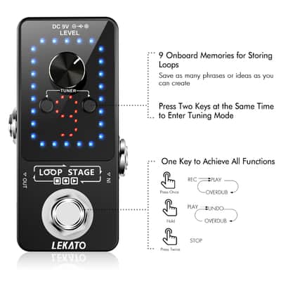 Looper Guitar Pedal with Tuner – 9 Loops, 40-Minute Recording & Unlimited Overdubs image 7