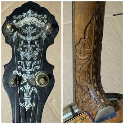 Vintage La Scala Grande Tenor Banjo w/ Original Case Ornate Inlays image 1