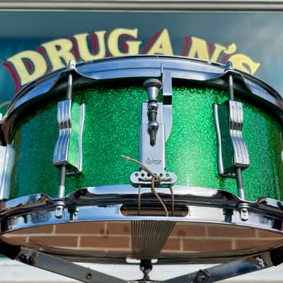 1960s Ludwig 5x14 No. 908P Jazz Festival Snare Drum Green Sparkle image 2