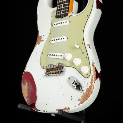 Fender Custom Shop 1960 Stratocaster Heavy Relic Olympic White Over Red Sparkle image 5