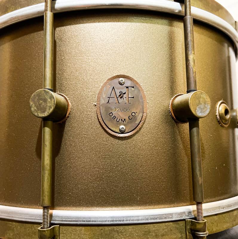 A&F Drum Co. 7x14 Maple Club Snare — Deco Gold — Raw Brass Hardware — Mint
