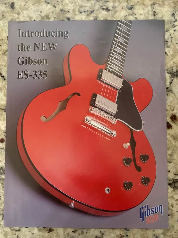 Gibson The New Gibson Es-335 Flyer Brochure 1998 Blue White Red with Black Binding image 1