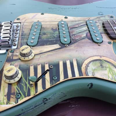 FTGP Relic Japanese Garden wood art pickguard for stratocaster plus sticker image 9