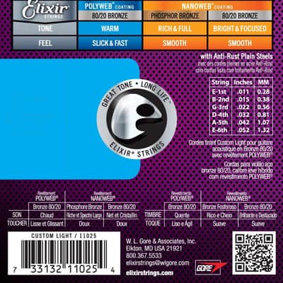 Elixir 80/20 Bronze Acoustic Guitar Strings POLYWEB Coating Light Medium 011-052 image 2