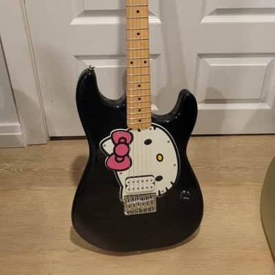 $1100 Squier Hello Kitty Stratocaster Electric Guitar – Black image 1