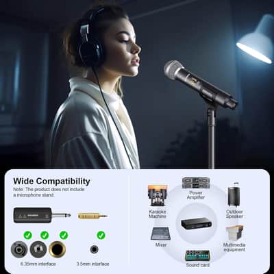 Wireless Microphone Only For Mic Input, Uhf Metal Dynamic Handheld Multipurpose Mic With Rechargeable Receiver (Work 4Hs), 160Ft Range, For Karaoke Machine, Amplifier Speaker, Mixer, Church image 6