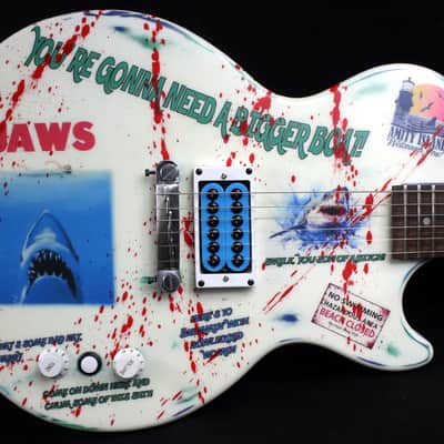 Custom Painted and Upgraded Epiphone Les Paul JR, Aged and Worn With Graphics and Matching Headstock image 2