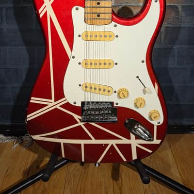 Vintage 1980s Hondo EVH Strat Copy Metallic Red/White Stripes Upgraded Tuners & Set Up image 4