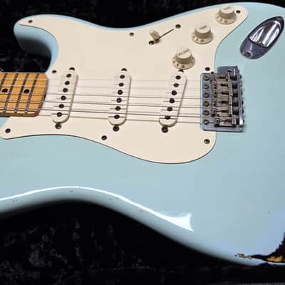Fender 1956 Stratocaster Relic CUSTOM SHOP LIMITED EDITION FSR Sonic Blue over Sunburst! 2005 Time Capsule Case Queen American Vintage 50s 1950's Reissue USA Strat Guitar image 15