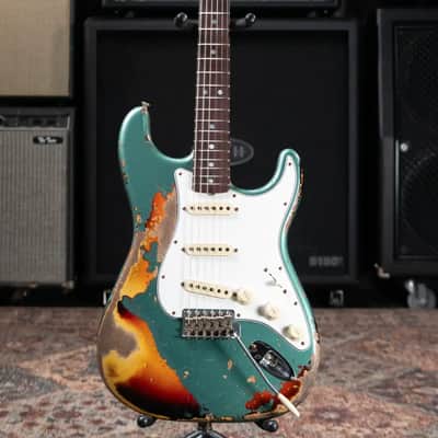 Fender Custom Shop 1965 Stratocaster Super Heavy Relic Electric Guitar - Super Faded Aged Sherwood Green Metallic over 3-Color Sunburst with Hardshell Case image 3