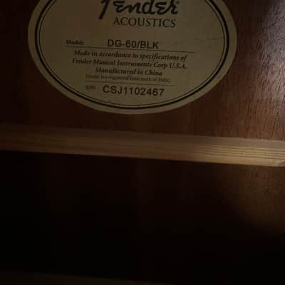 Fender DG-60/BLK Acoustic Guitar Mid 2000s - Black image 3