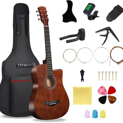 38'' Wood Acoustic Guitar for Adults, 6 Steel-String Acoustic Guitar With Guitar Bag and Beginner Kits for Beginner image 1