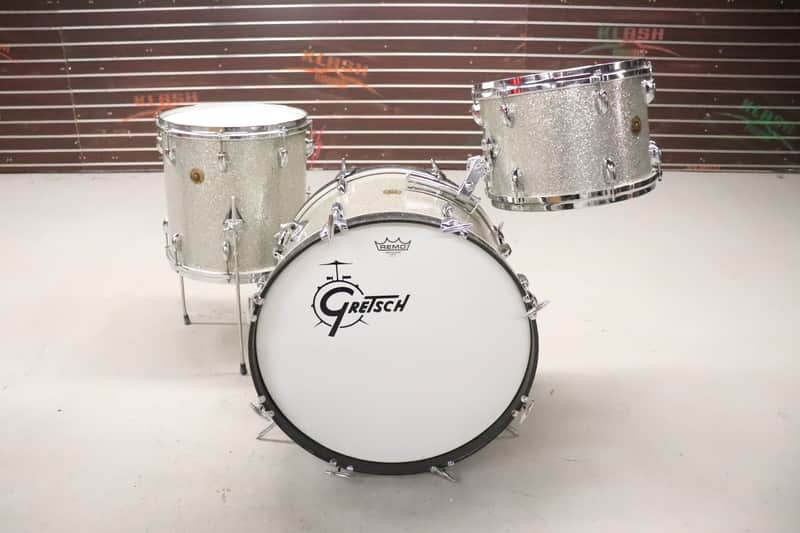 Gretsch Round Badge 3pc Drum kit Set Silver Sparkle 20/14/13" Vintage 1960's image 1