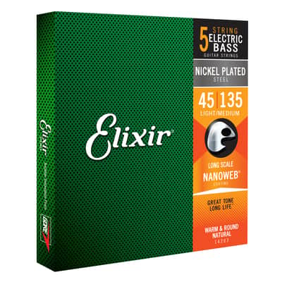 Elixir 5er Bass 45-135 NanoWeb 14207 Light/Medium - String Set for 5 String Bass Guitar image 1