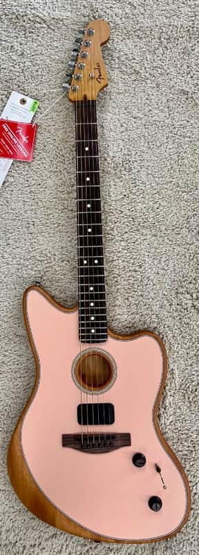 Mint Fender Acoustasonic Player Jazzmaster Acoustic Electric Guitar w/Bag -Shell Pink