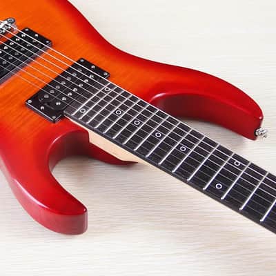 HH Custom 7 String Guitar, Cherry Burst Tiger Maple Top Body, Maple Neck image 6