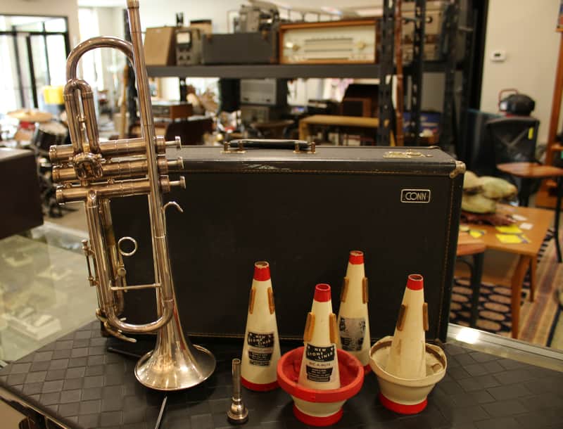 C.G. Conn 8-B Silver Plate Artist Trumpet 1970 W/ Bach C1 Mouthpiece + Mutes image 1
