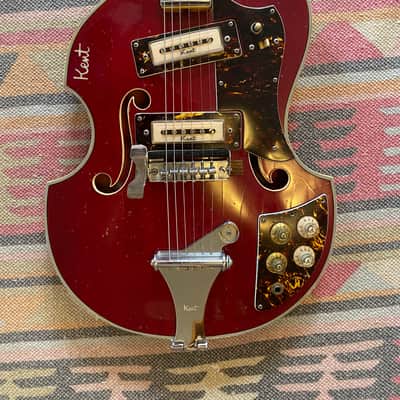 Kent 834 1960's Cherry Red Semi Hollowbody Guitar with white trim image 3