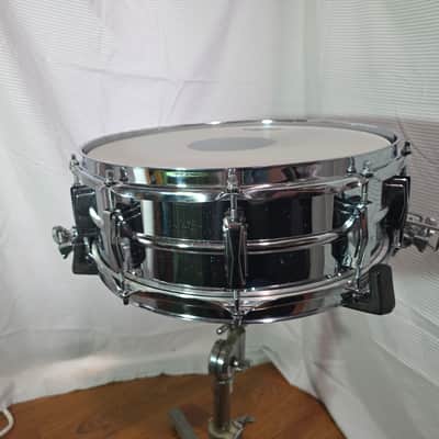 Ludwig No. 410 Super-Sensitive 5x14" 10-Lug Aluminum Snare Drum with Pointed Blue/Olive Badge 1969 - 1979 - Chrome-Plated image 6