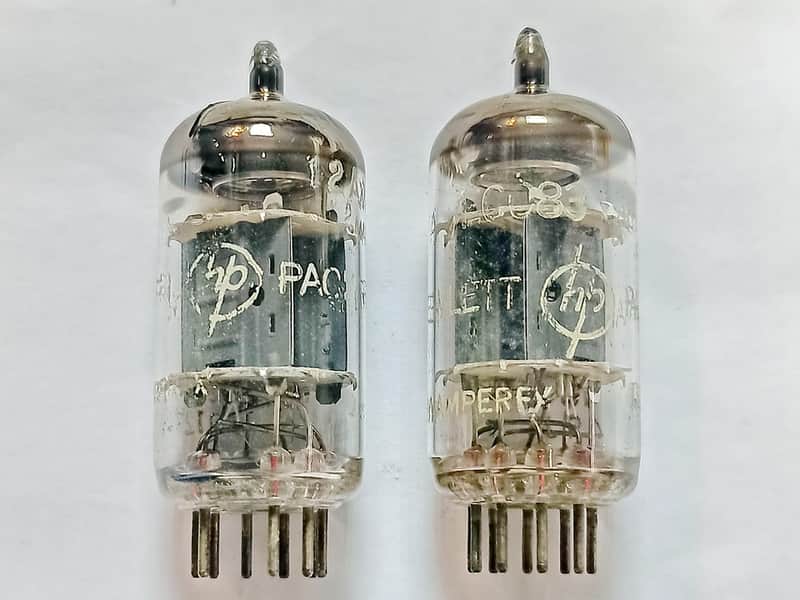 Matched pair Hewlett Packard Amperex 12AX7A ECC83 electron tube image 1