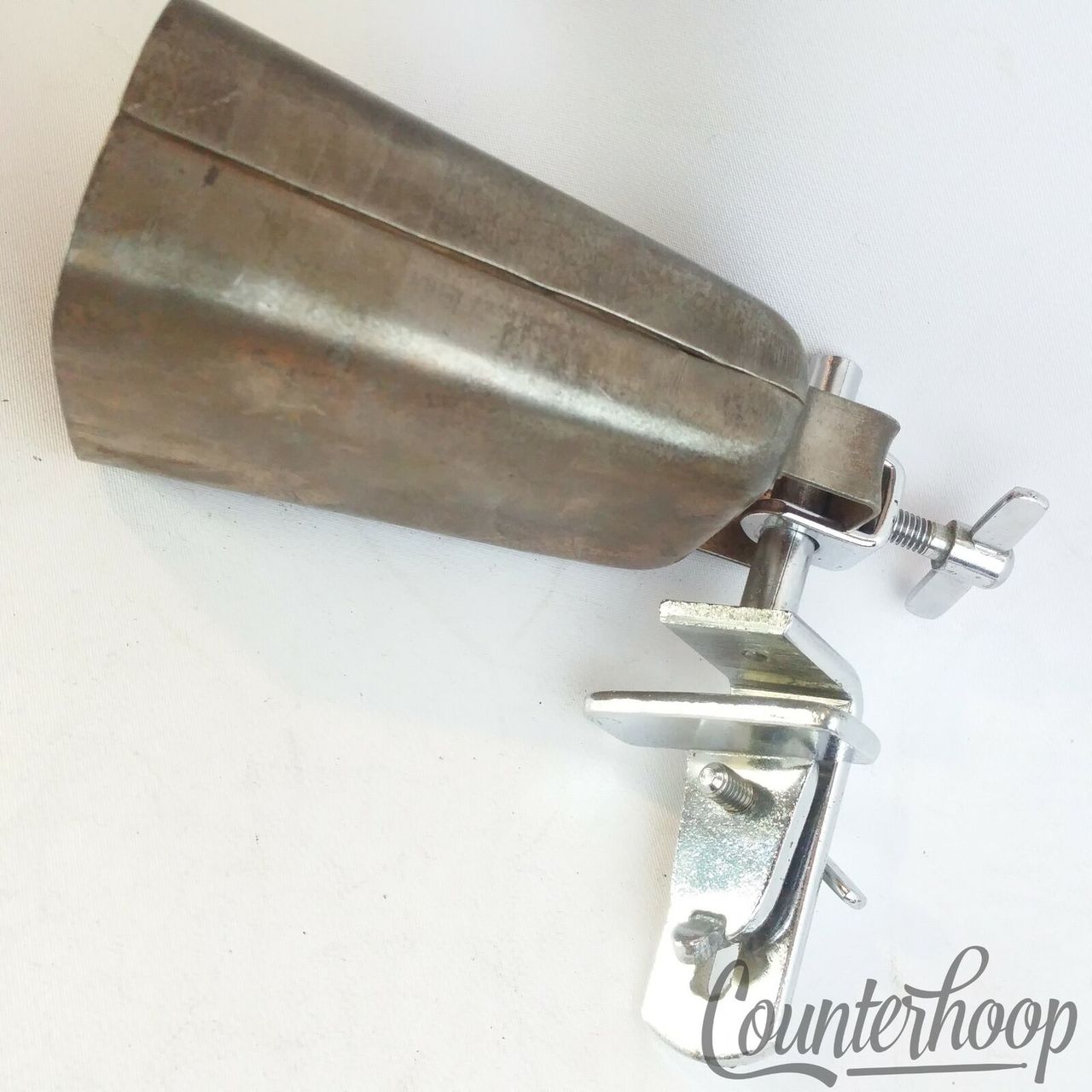 Slingerland 4" Copper Cowbell +Clamp-On Bass Drum Hoop Mount Rod Vintage 60s USA — main photograph