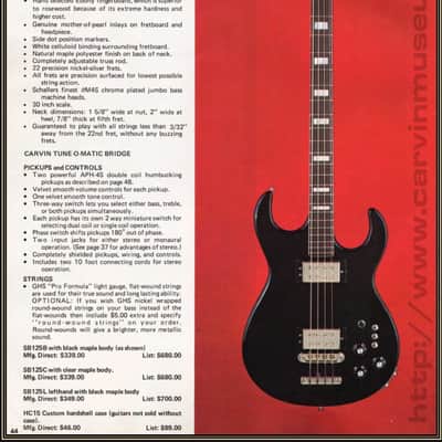 1977 Carvin Bass Guitar SB125 Black Left Handed image 7
