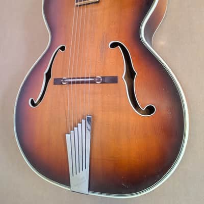 Vintage 1950s Huttl Archtop Acoustic Guitar with Hofner Tailpiece Germany image 3