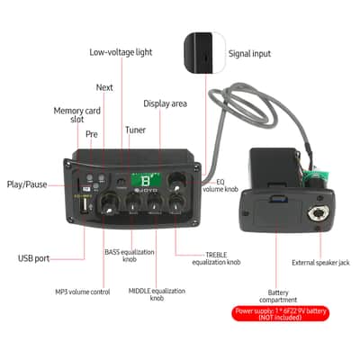 JOYO EQ-MP3 3-Band EQ Equalizer System Acoustic Guitar Preamp EQ Equalizer Piezo Pickup LCD Tuner Amplifier image 5