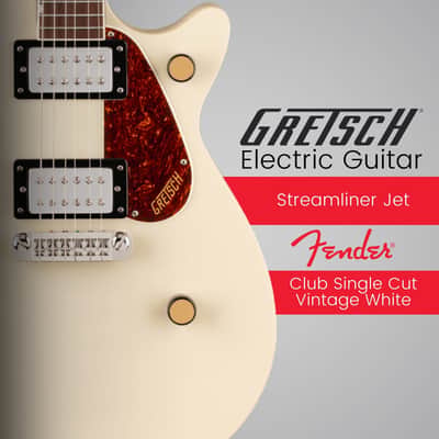Gretsch Streamliner Jet Club Single-Cut 6-String Right-Handed Electric Guitar with Wraparound Tailpiece, Nato Body and Laurel Fingerboard (Vintage White) image 2