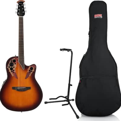 Ovation Celebrity Elite Super Shallow Acoustic-Electric Guitar, Sunburst w/ Gig Bag and Guitar Stand image 1