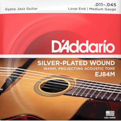 D'Addario Guitar Strings - Gypsy Jazz Loop End Wound Silver Plated  EJ84M 11-45 image 1