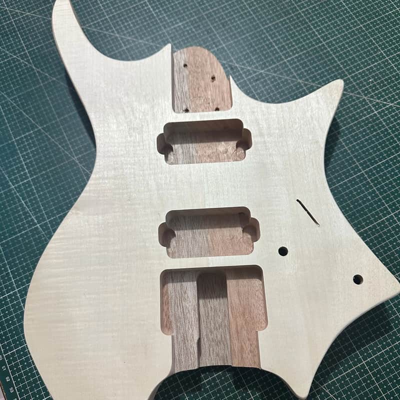 Unfinished Headless Mahogany Guitar Body, Flame Maple Veneer image 1