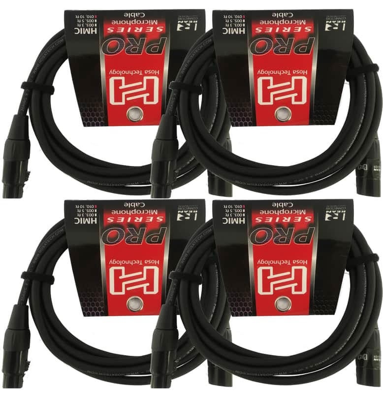 4 Pack Hosa Pro Microphone Cable, Neutrik REAN Connectors REAN XLR3F to XLR3M, HMIC-010 (10 Feet) image 1
