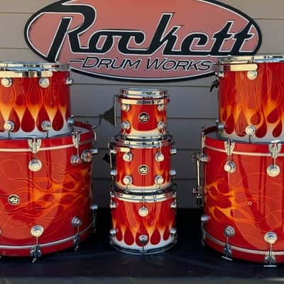 Rikki Rockett's Poison, 1990-1992 Flesh and Blood Tour DW 7-Piece Drum Set Early 1990s - Custom Red Flame Graphic by Cycle Fab image 5