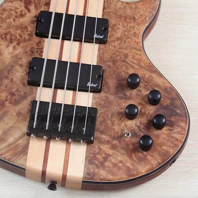 Custom 5 String Electric Bass, Burl Wood Top Okoume Body, Maple Neck Through, 24 Frets Fingerboard image 4