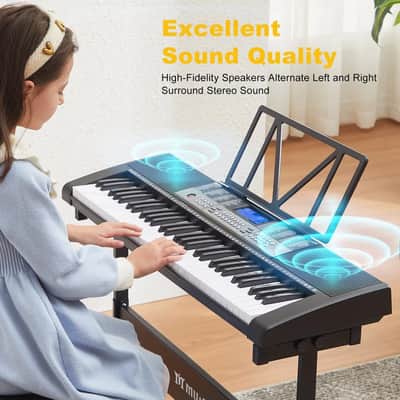 MUSTAR Black 61Key Lighted Up Electric Piano Keyboard Bench,Headphone,Microphone image 4