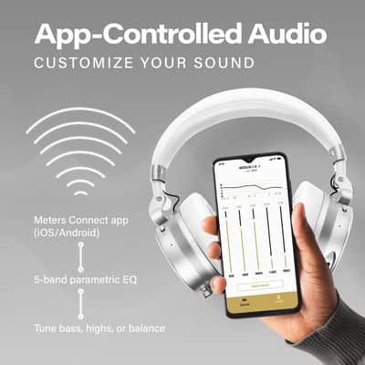 Meters OV-1-B-C Over-Ear Wireless Headphones with Active Noise Cancellation - Studio-Quality Sound with 16-Hour Playback & VU Display - Bluetooth 5.0, App-Controlled, 40mm Drivers (White) image 7