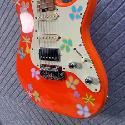 Schecter Nick Johnston "Thumper" FretWerx In-USA Setup and Fret Polish 2020's HSS - Orange w/ Custom Vinyl Flowers image 4