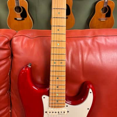 2000 Fender American Deluxe Fat Stratocaster HSS with Maple Fretboard Crimson Transparent image 8