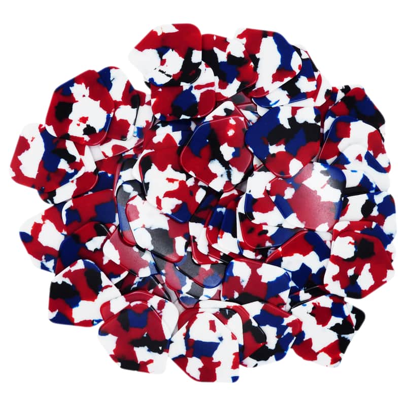 Exotic Plectrums Celluloid Red, White, & Blue Mosaic Guitar Or Bass Pick - 0.96 mm Heavy Gauge - 330 Medium Home Plate Shape - 100 Pack image 1