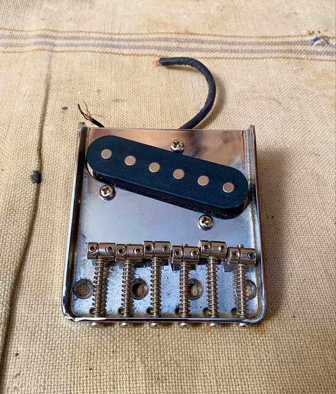 Used Unbranded-Aftermarket Telecaster Guitar 6 Saddle Bridge, Plate & Pickup Chrome image 1