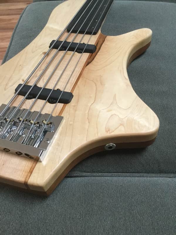 Custom built fretless, carved 5 string bass guitar Fretless 5 string 2020 Natural pure non toxic Tung oil,  8 applications image 1