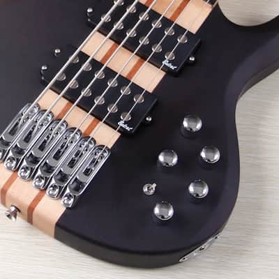Black Fretless 6 String Electric Bass, Wenge Wood Body with Maple Neck Through image 10